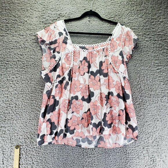 Cato Top Womens 22W/24W Pink Floral Square Neck Lace Accent Lightweight - Picture 1 of 8